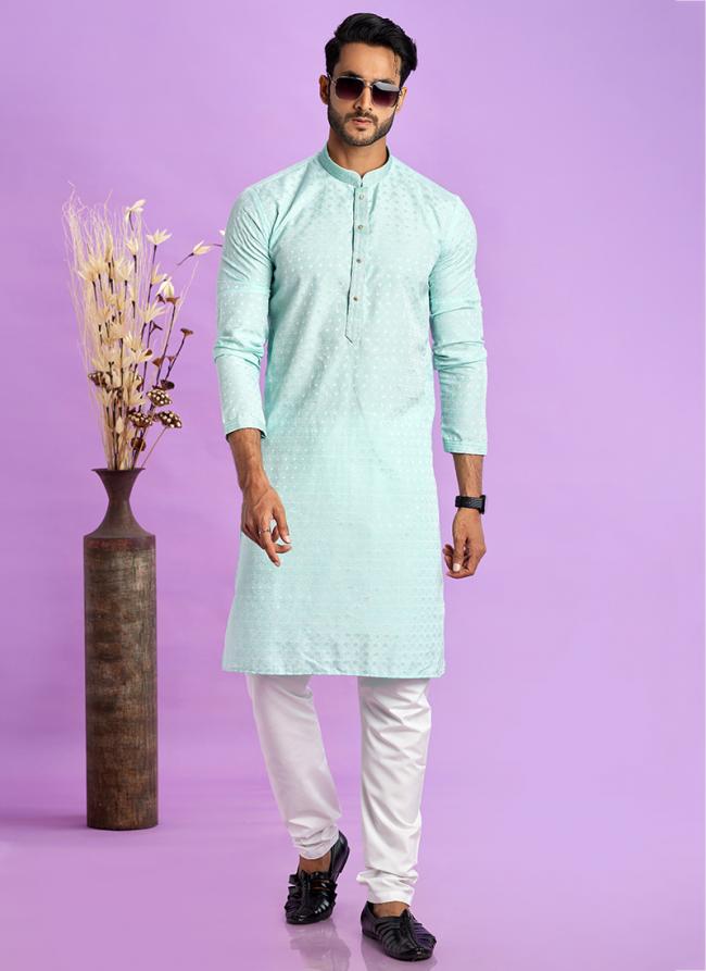 Art Silk Teal Green Festival Wear Jacquard Kurta Pajama